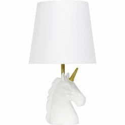 New 🥰 Simple Designs Sparkling Gold And White Unicorn 16 In. Table Lamp ❤️