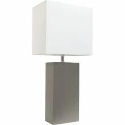 Flash Sale π€© Elegant Designs Modern Leather 21 In. Table Lamp With White Fabric Shade β