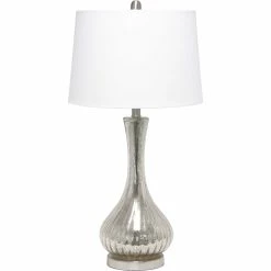 Best Pirce 👏 Lalia Home Speckled Mercury Tear Drop 29 In. Table Lamp With White Fabric Shade 🎁
