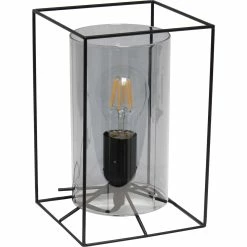 Promo 🔥 Lalia Home 9 In. Black Framed Table Lamp With Clear Cylinder Glass Shade 🛒