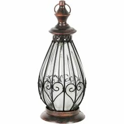 Buy 𧨠Exhart Clear Glass Teardrop Shape Lantern With LED Candle On A Timer 12 In. β