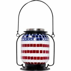 Budget ⌛ Alpine 7 In. Tall Hanging Solar Powered Outdoor Patriotic Lantern With LED Lights 🥰