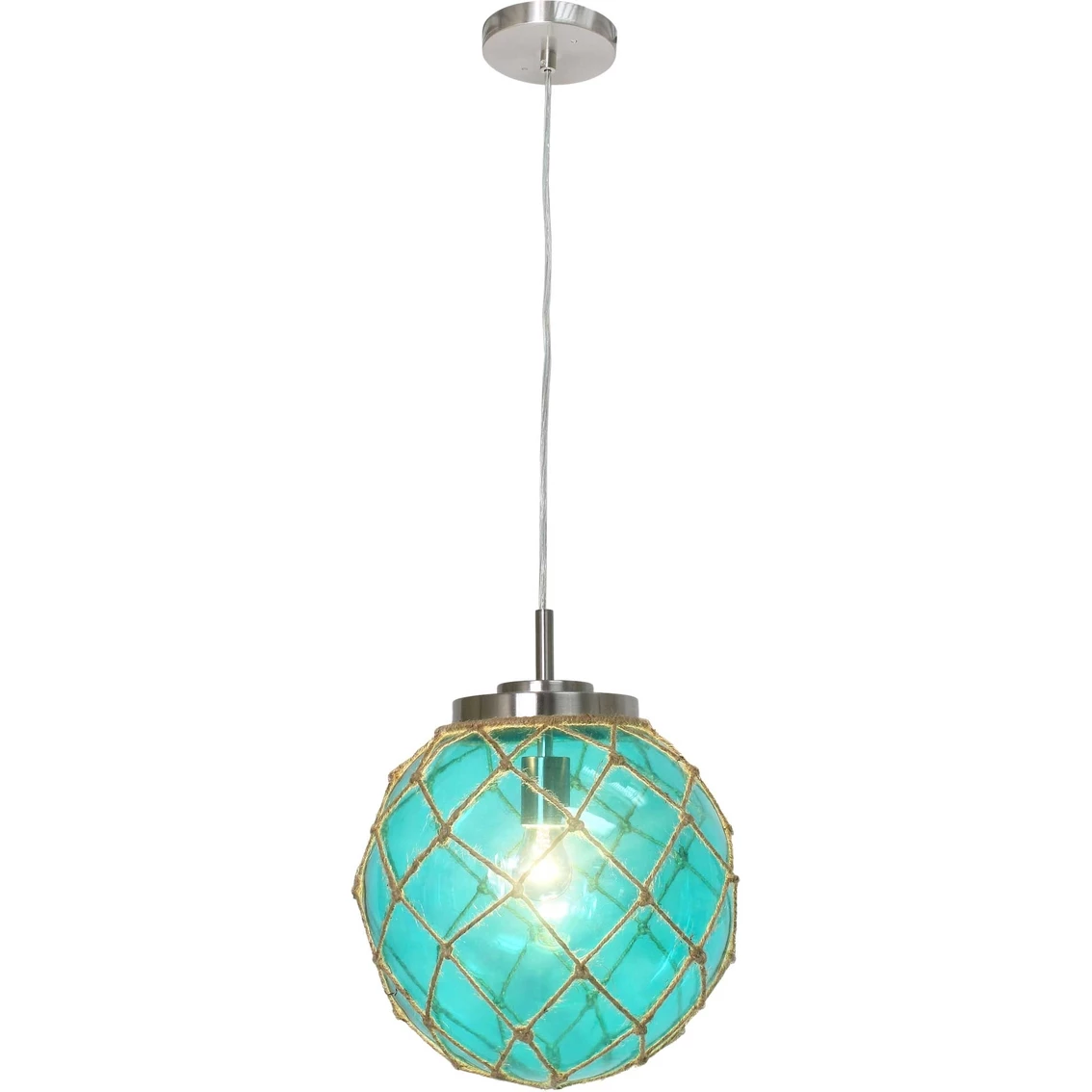 Best Sale π Elegant Designs Buoy Netted Brushed Nickel 12 In. Coastal Ocean Sea Glass Pendant π - Image 2