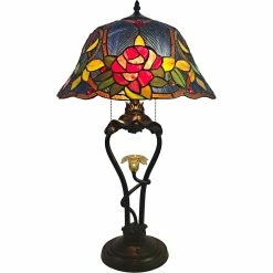 Cheapest 🤩 Dale Tiffany Blue Floral Petal 26 In. Table Lamp With LED Night Light 👍