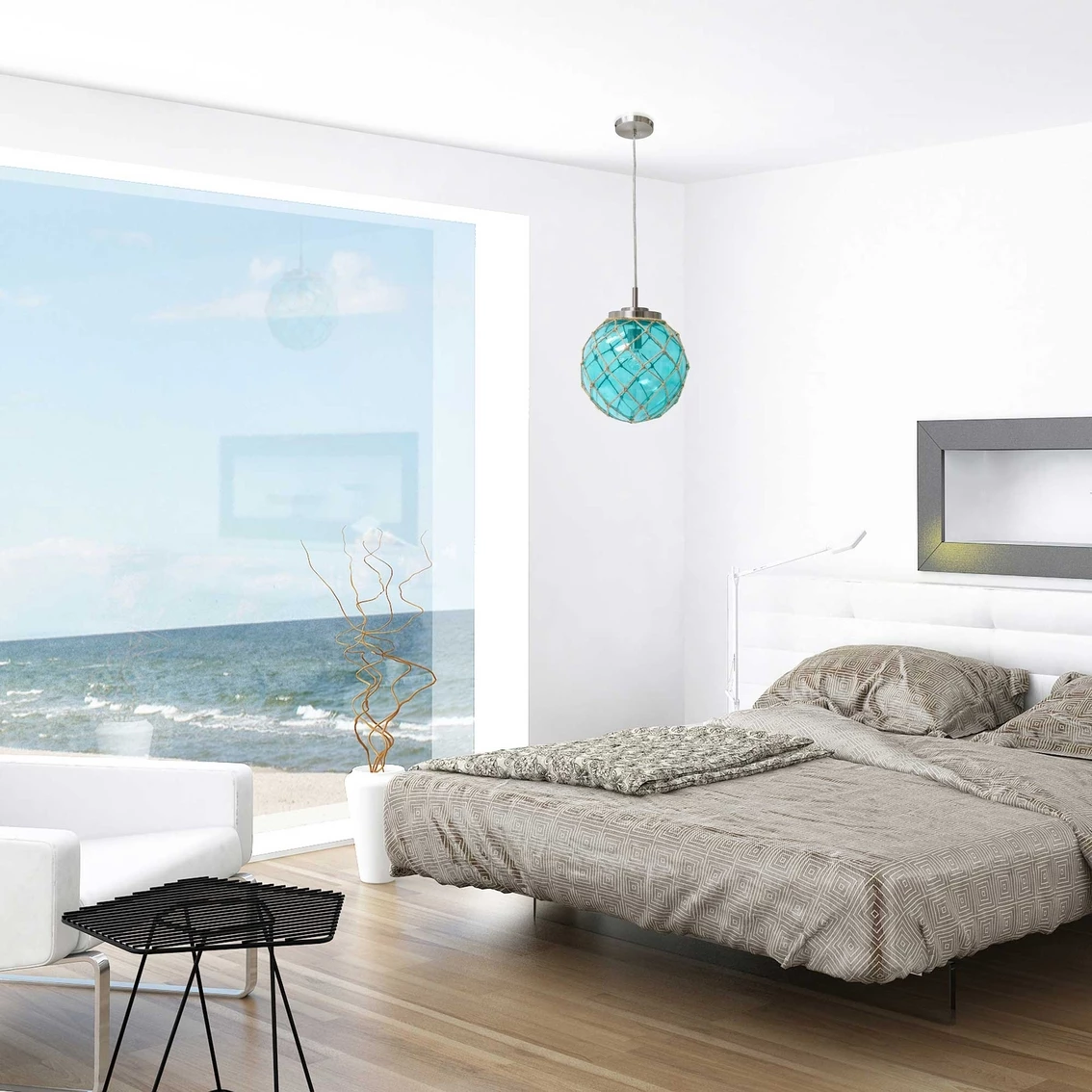 Best Sale π Elegant Designs Buoy Netted Brushed Nickel 12 In. Coastal Ocean Sea Glass Pendant π - Image 4