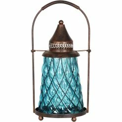 Flash Sale π Exhart Vintage Metal And Sea Blue Glass Accent 15 In. Solar Lantern π