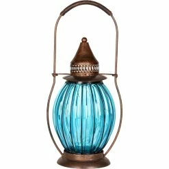 Best Pirce π€© Exhart Solar Antique Metal And Sea Blue Glass 7 X 14 In. Accent Lantern βοΈ