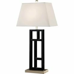 Coupon 🔥 Artiva USA Perry 31 In. Geometric Black And Brushed Steel Table Lamp 😀