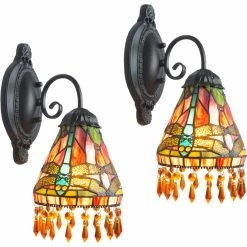 Best Pirce 🎉 Dale Tiffany Dragonfly Beaded Tiffany Wall Sconce Set 2 Pc. ✔️