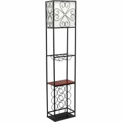 Deals 🔥 Elegant Designs 63 In. Etagere Organizer And Wine Rack With Linen Shade Floor Lamp 🤩